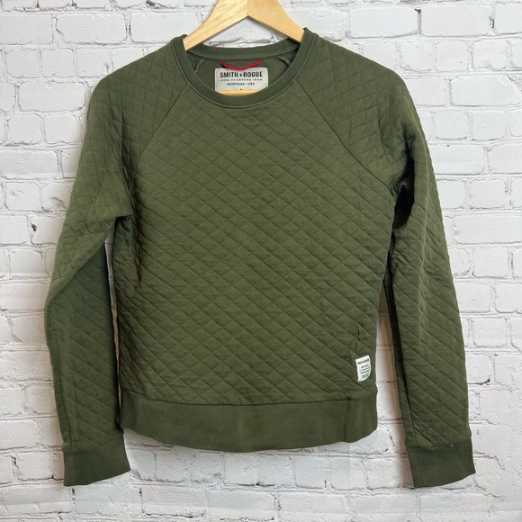Smith + Rogue Women's Quilted Crew Sweatshirt Cropped Small Olive Green - Picture 1 of 8